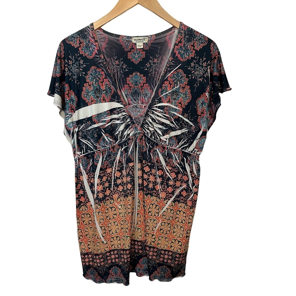 One World Artsy Bohemian Festival Top Womens Size M Vibrant Gypsetter Western